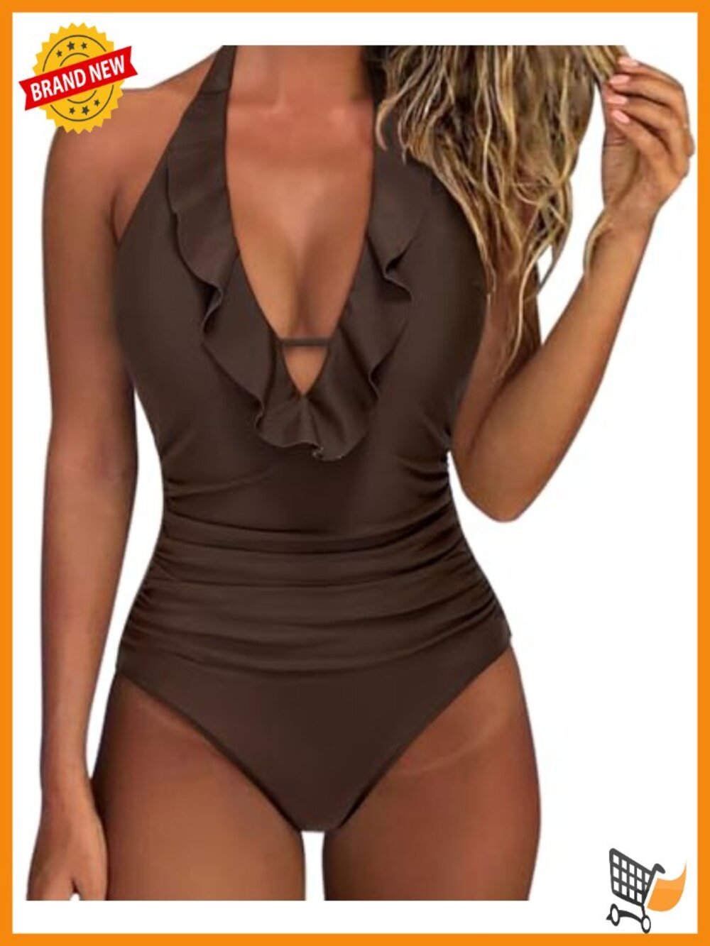 Sexy Halter One Piece Swimsuit Ruffle Tummy Control Bathing Suit